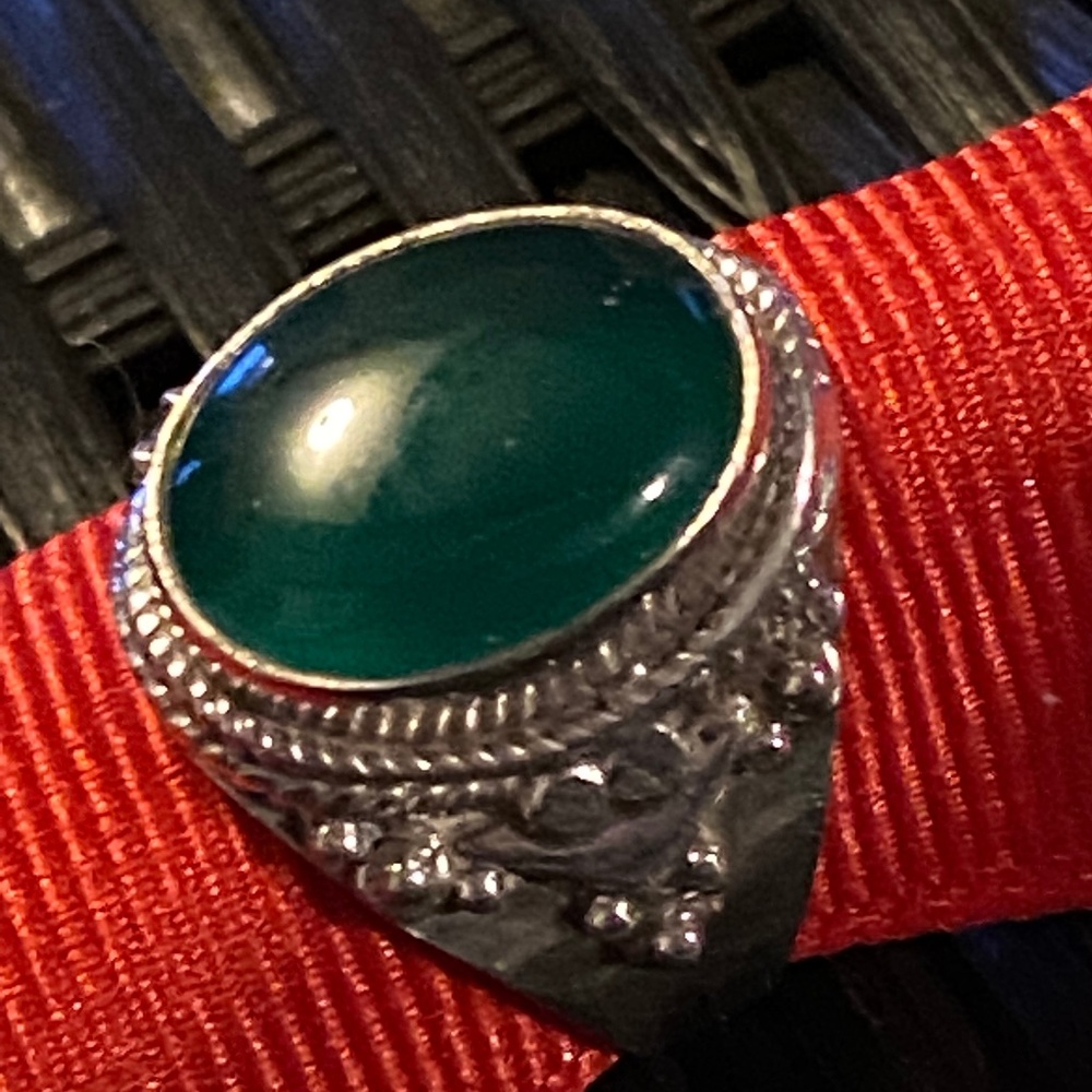 Jade silver antiqued ring